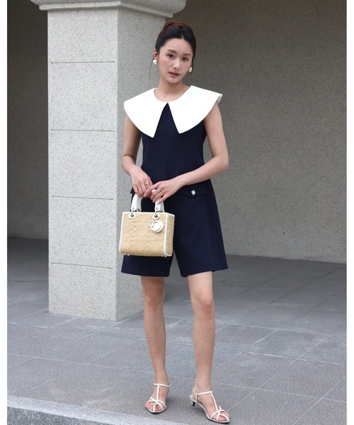 BIRTHDAY BASH(バースデイバッシュ)の「BIG COLLAR CULOTTE ALL IN ONE(ビッグカラーキュロットオールインワン)(つなぎ/オールインワン・レディース・ネイビー/ホワイト・S/M)」の7枚目の写真