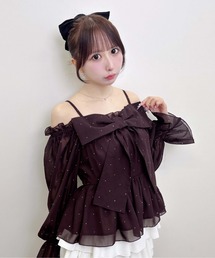 ラインストーン付シアーリボンオフショルブラウス