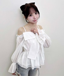 ラインストーン付シアーリボンオフショルブラウス