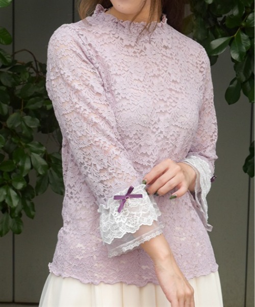 axes femme(アクシーズファム)の「袖デザイン総レース七分袖PO(Tシャツ/カットソー・レディース・ラベンダー/ホワイト/ブラック・FREE)」の1枚目の写真