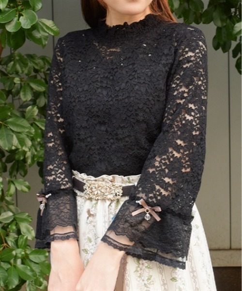 axes femme(アクシーズファム)の「袖デザイン総レース七分袖PO(Tシャツ/カットソー・レディース・ラベンダー/ホワイト/ブラック・FREE)」の3枚目の写真