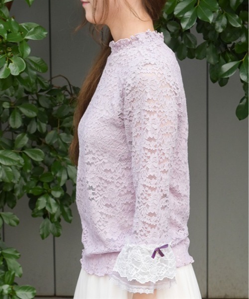 axes femme(アクシーズファム)の「袖デザイン総レース七分袖PO(Tシャツ/カットソー・レディース・ラベンダー/ホワイト/ブラック・FREE)」の12枚目の写真