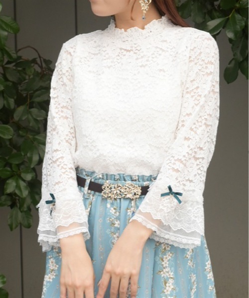 axes femme(アクシーズファム)の「袖デザイン総レース七分袖PO(Tシャツ/カットソー・レディース・ラベンダー/ホワイト/ブラック・FREE)」の4枚目の写真