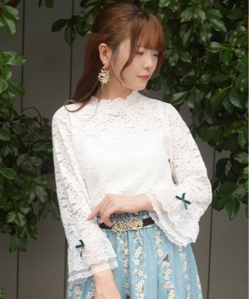 axes femme(アクシーズファム)の「袖デザイン総レース七分袖PO(Tシャツ/カットソー・レディース・ラベンダー/ホワイト/ブラック・FREE)」の5枚目の写真
