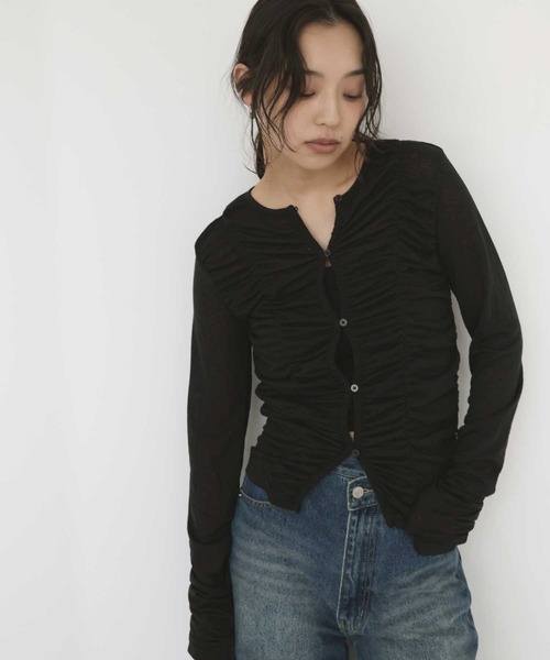 hellam(へラム)の「フロントギャザートップス(Tシャツ/カットソー・レディース・ホワイト/ブラック/チャコール/グレー/イエロー/ブルー・FREE)」の7枚目の写真