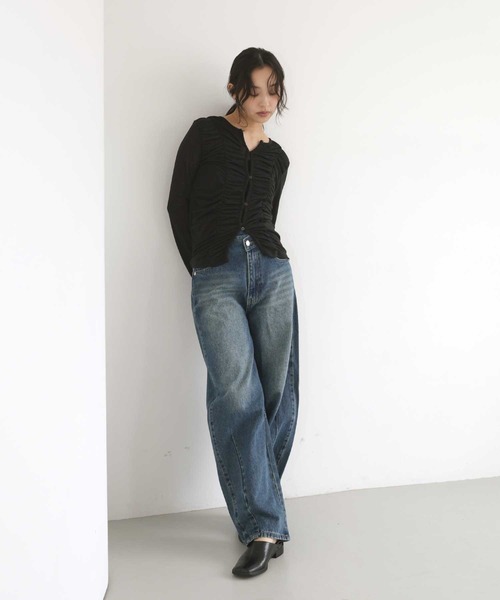 hellam(へラム)の「フロントギャザートップス(Tシャツ/カットソー・レディース・ホワイト/ブラック/チャコール/グレー/イエロー/ブルー・FREE)」の8枚目の写真