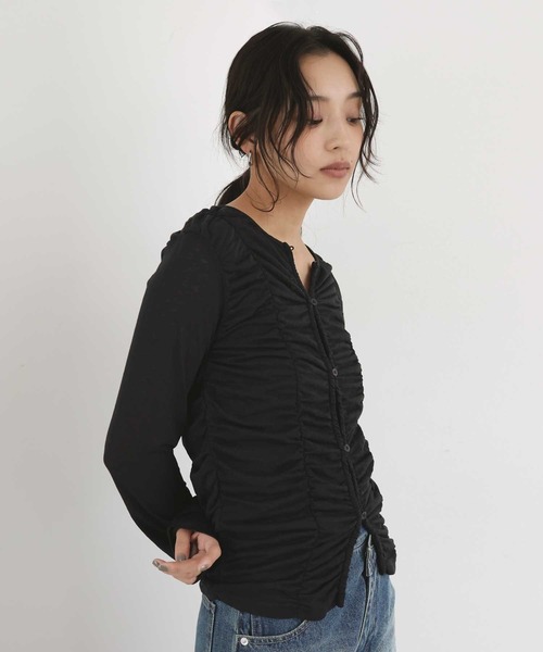 hellam(へラム)の「フロントギャザートップス(Tシャツ/カットソー・レディース・ホワイト/ブラック/チャコール/グレー/イエロー/ブルー・FREE)」の9枚目の写真