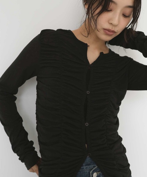 hellam(へラム)の「フロントギャザートップス(Tシャツ/カットソー・レディース・ホワイト/ブラック/チャコール/グレー/イエロー/ブルー・FREE)」の10枚目の写真