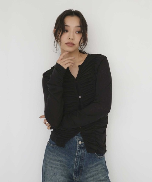 hellam(へラム)の「フロントギャザートップス(Tシャツ/カットソー・レディース・ホワイト/ブラック/チャコール/グレー/イエロー/ブルー・FREE)」の11枚目の写真
