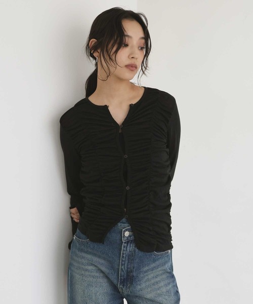 hellam(へラム)の「フロントギャザートップス(Tシャツ/カットソー・レディース・ホワイト/ブラック/チャコール/グレー/イエロー/ブルー・FREE)」の12枚目の写真