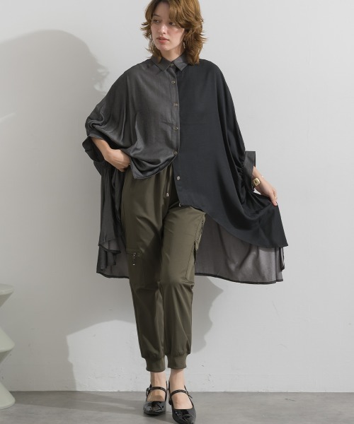 Material（Avenue）（マテリアル）の「【Material】圧縮ツイル ドロストウエスト ワークポケット リブ裾 ジョガー パンツ（カーゴパンツ・レディース・ピンクベージュ/ダークカーキ/ブラック・FREE）」の15枚目の写真