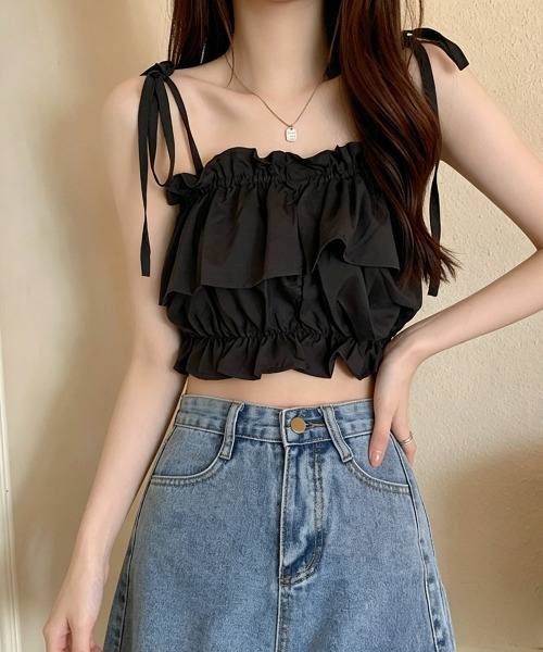 Miniministore（ミニミニストア）の「フリル キャミソール ペプラムキャミ夏服（キャミソール・レディース・ベージュ/ピンク/カーキ/ブラック/ホワイト・FREE）」の8枚目の写真