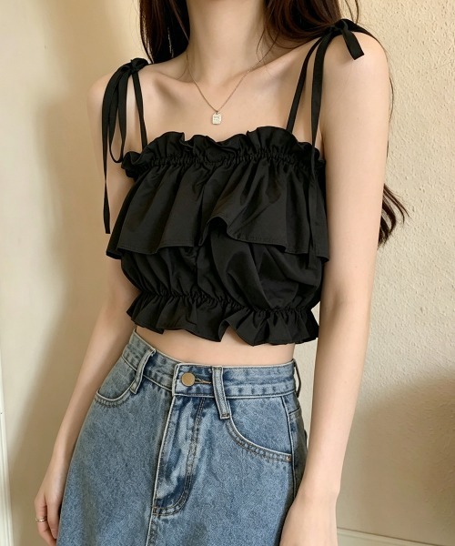 Miniministore（ミニミニストア）の「フリル キャミソール ペプラムキャミ夏服（キャミソール・レディース・ベージュ/ピンク/カーキ/ブラック/ホワイト・FREE）」の9枚目の写真