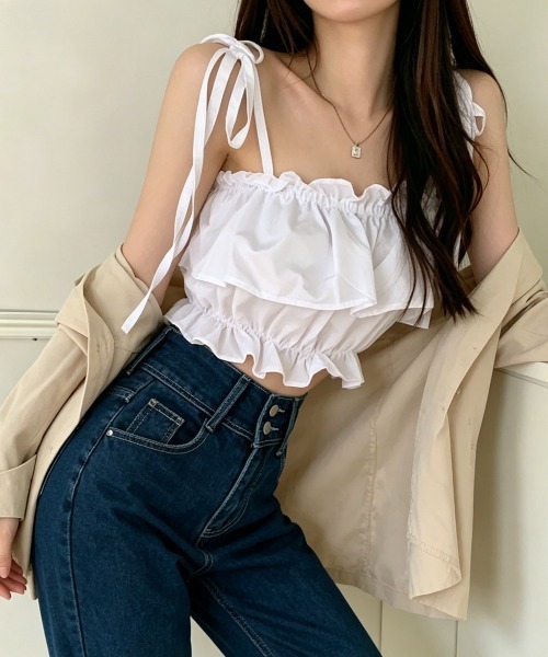 Miniministore（ミニミニストア）の「フリル キャミソール ペプラムキャミ夏服（キャミソール・レディース・ベージュ/ピンク/カーキ/ブラック/ホワイト・FREE）」の11枚目の写真