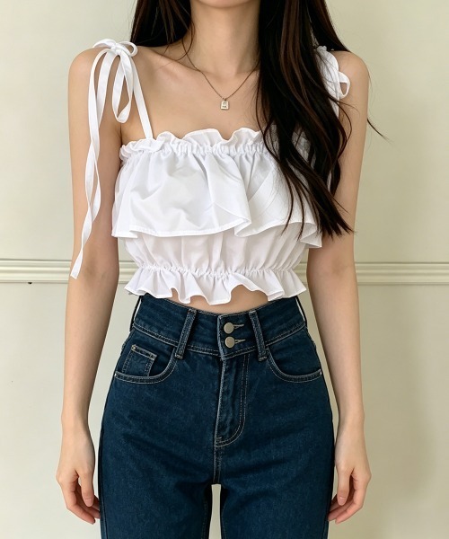 Miniministore（ミニミニストア）の「フリル キャミソール ペプラムキャミ夏服（キャミソール・レディース・ベージュ/ピンク/カーキ/ブラック/ホワイト・FREE）」の12枚目の写真