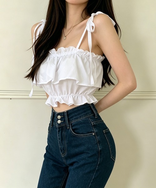 Miniministore（ミニミニストア）の「フリル キャミソール ペプラムキャミ夏服（キャミソール・レディース・ベージュ/ピンク/カーキ/ブラック/ホワイト・FREE）」の13枚目の写真