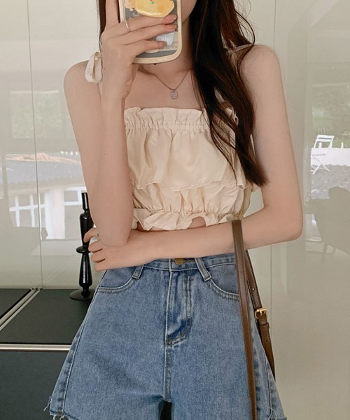 Miniministore（ミニミニストア）の「フリル キャミソール ペプラムキャミ夏服（キャミソール・レディース・ベージュ/ピンク/カーキ/ブラック/ホワイト・FREE）」の14枚目の写真