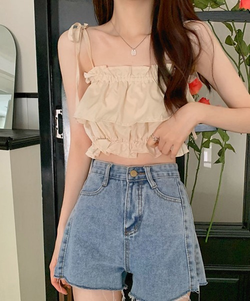 Miniministore（ミニミニストア）の「フリル キャミソール ペプラムキャミ夏服（キャミソール・レディース・ベージュ/ピンク/カーキ/ブラック/ホワイト・FREE）」の15枚目の写真