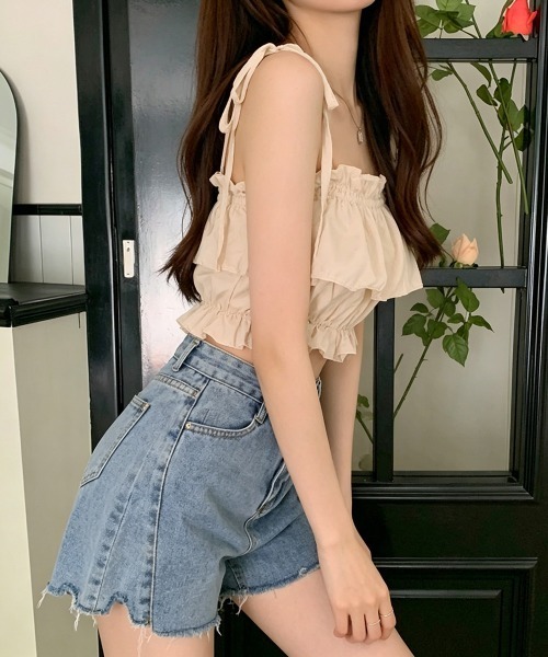 Miniministore（ミニミニストア）の「フリル キャミソール ペプラムキャミ夏服（キャミソール・レディース・ベージュ/ピンク/カーキ/ブラック/ホワイト・FREE）」の16枚目の写真