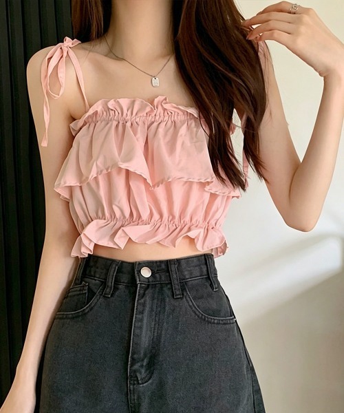 Miniministore（ミニミニストア）の「フリル キャミソール ペプラムキャミ夏服（キャミソール・レディース・ベージュ/ピンク/カーキ/ブラック/ホワイト・FREE）」の17枚目の写真