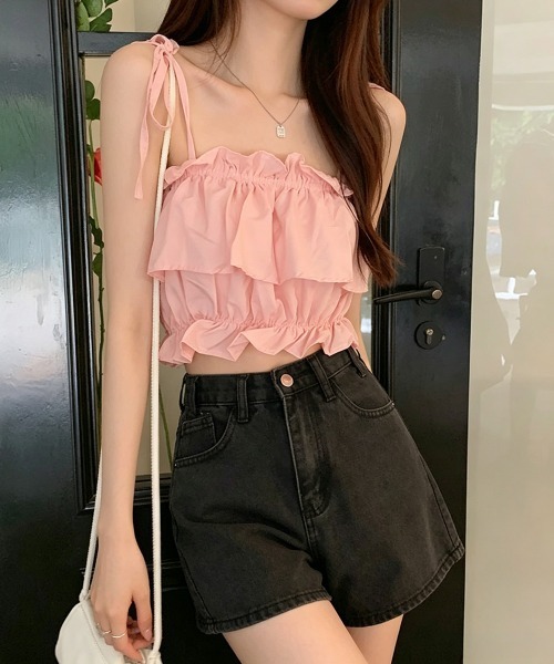 Miniministore（ミニミニストア）の「フリル キャミソール ペプラムキャミ夏服（キャミソール・レディース・ベージュ/ピンク/カーキ/ブラック/ホワイト・FREE）」の18枚目の写真