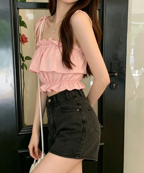 Miniministore（ミニミニストア）の「フリル キャミソール ペプラムキャミ夏服（キャミソール・レディース・ベージュ/ピンク/カーキ/ブラック/ホワイト・FREE）」の19枚目の写真