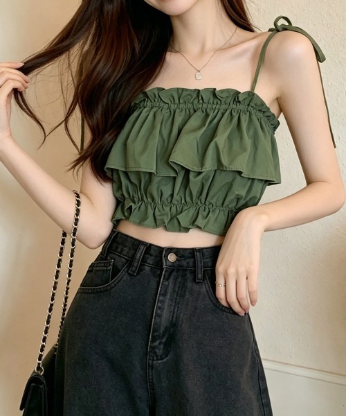 Miniministore（ミニミニストア）の「フリル キャミソール ペプラムキャミ夏服（キャミソール・レディース・ベージュ/ピンク/カーキ/ブラック/ホワイト・FREE）」の20枚目の写真