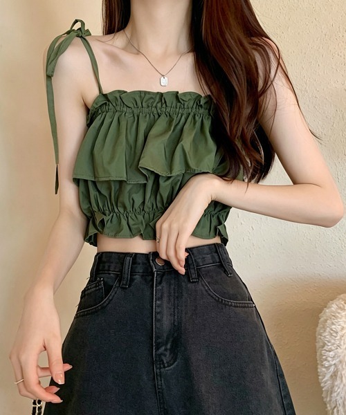 Miniministore（ミニミニストア）の「フリル キャミソール ペプラムキャミ夏服（キャミソール・レディース・ベージュ/ピンク/カーキ/ブラック/ホワイト・FREE）」の21枚目の写真