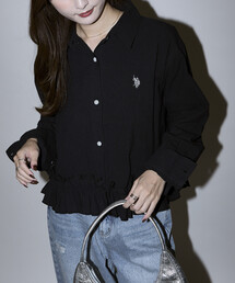 U.S. POLO ASSN. × PUBLUX/ユーエスポロアッスン 別注 ロングスリーブ 裾 フリル シャツ 限定展開
