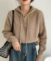リブニットヘンリープルパーカー