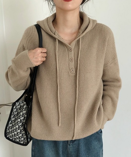 NANEA(ナネア)の「リブニットヘンリープルパーカー(パーカー・レディース・ブルー/オレンジ/グリーン/ベージュ/ブラック・フリー)」の10枚目の写真