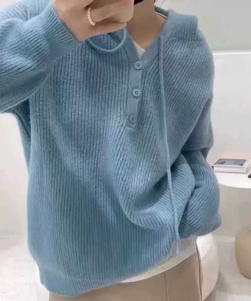 NANEA(ナネア)の「リブニットヘンリープルパーカー(パーカー・レディース・ブルー/オレンジ/グリーン/ベージュ/ブラック・フリー)」の14枚目の写真