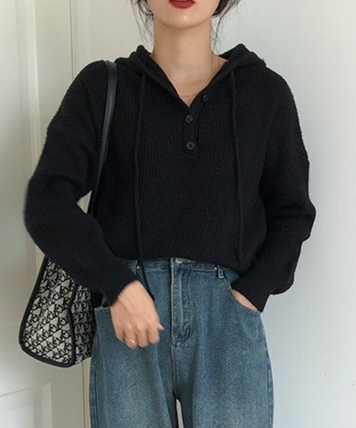 NANEA(ナネア)の「リブニットヘンリープルパーカー(パーカー・レディース・ブルー/オレンジ/グリーン/ベージュ/ブラック・フリー)」の6枚目の写真
