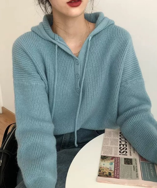 NANEA(ナネア)の「リブニットヘンリープルパーカー(パーカー・レディース・ブルー/オレンジ/グリーン/ベージュ/ブラック・フリー)」の13枚目の写真