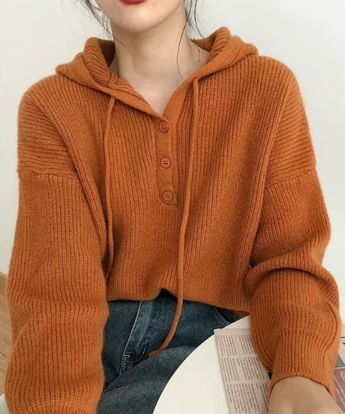 NANEA(ナネア)の「リブニットヘンリープルパーカー(パーカー・レディース・ブルー/オレンジ/グリーン/ベージュ/ブラック・フリー)」の16枚目の写真