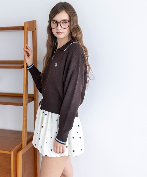 U.S. POLO ASSN.(ユーエスポロアッスン)の「【U.S. POLO ASSN.】clear 別注 ダブルジップニットトップス(Tシャツ/カットソー・レディース・グリーン/ブラウン/アイボリー・F)」の6枚目の写真