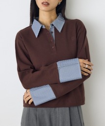 ポロカラー布帛ドッキングニット 秋服 冬服 春服 レイヤード風