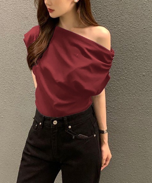 Miniministore(ミニミニストア)の「オフショルダーTシャツ カットソー 半袖(Tシャツ/カットソー・レディース・イエロー/ブラック/ワインレッド/ピンク/ホワイト・FREE)」の22枚目の写真