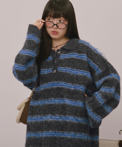 striped pattern button knit / ストライプパターンボタンニット