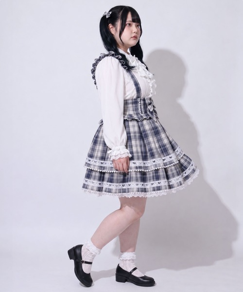 DearMyLoveWhip(ディアマイラブホイップ)の「ハートはしごレースフリルスカート(スカート・レディース・ネイビー/ブラック/ホワイト・5L/4L)」の6枚目の写真