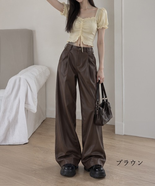 Miniministore(ミニミニストア)の「合皮ワイドパンツ ハイウエストタック(その他パンツ・レディース・ブラウン/ダークブラウン/ブラック・L/M)」の15枚目の写真