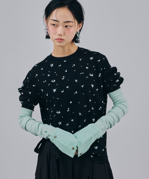 NON TOKYO(ノントーキョー)の「THERMAL FLOWER L/S T-SHIRT(Tシャツ/カットソー・レディース・アイボリー/ブラック・2/1)」の3枚目の写真
