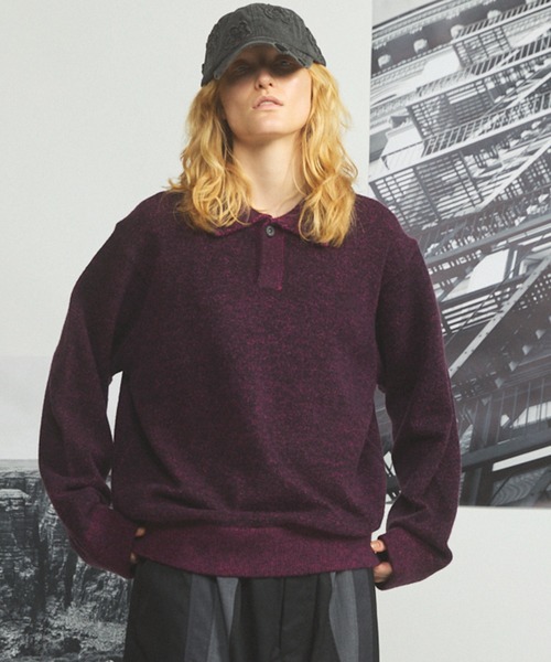 MAISON SPECIAL(メゾンスペシャル)の「《UNISEX》メランジニットプライムオーバーポロシャツ/Melange Knit Prime-Over Polo Shirt【MAISON SPECIAL/メゾンスペシャル】(ニット/セーター・メンズ・ブラウン/ネイビー/パープル・0/2/1)」の3枚目の写真