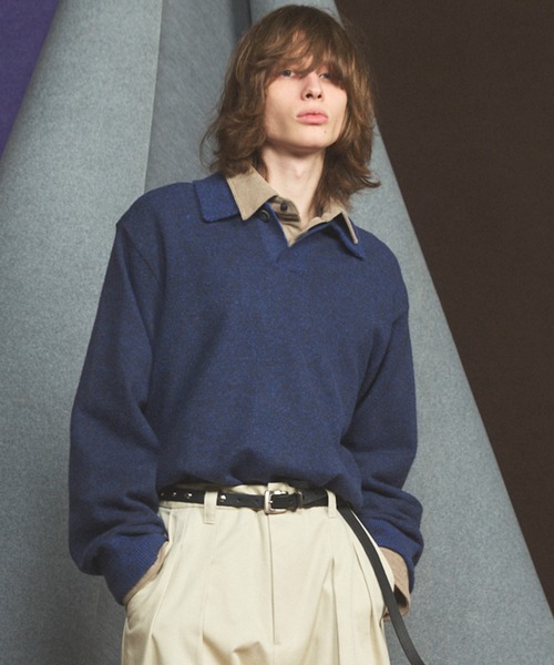 MAISON SPECIAL(メゾンスペシャル)の「《UNISEX》メランジニットプライムオーバーポロシャツ/Melange Knit Prime-Over Polo Shirt【MAISON SPECIAL/メゾンスペシャル】(ニット/セーター・メンズ・ブラウン/ネイビー/パープル・0/2/1)」の2枚目の写真