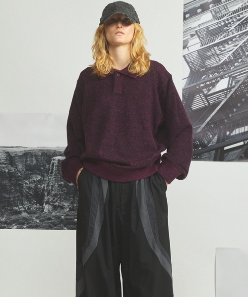MAISON SPECIAL(メゾンスペシャル)の「《UNISEX》メランジニットプライムオーバーポロシャツ/Melange Knit Prime-Over Polo Shirt【MAISON SPECIAL/メゾンスペシャル】(ニット/セーター・メンズ・ブラウン/ネイビー/パープル・0/2/1)」の9枚目の写真