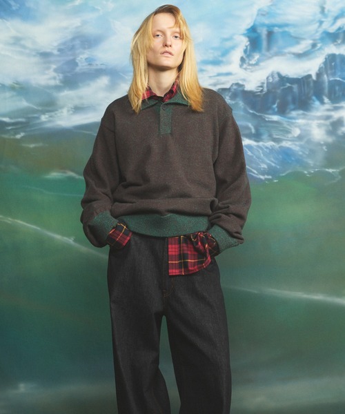MAISON SPECIAL(メゾンスペシャル)の「《UNISEX》メランジニットプライムオーバーポロシャツ/Melange Knit Prime-Over Polo Shirt【MAISON SPECIAL/メゾンスペシャル】(ニット/セーター・メンズ・ブラウン/ネイビー/パープル・0/2/1)」の15枚目の写真