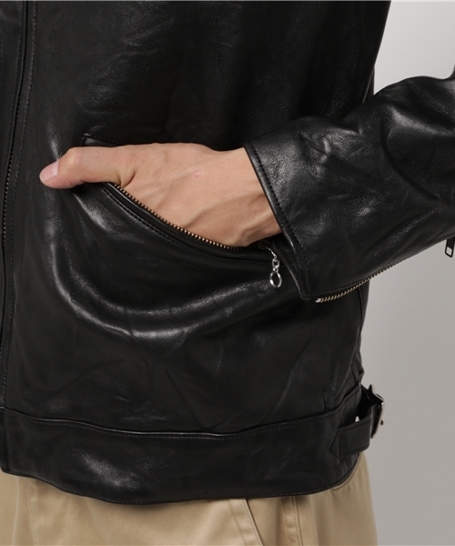 ヒステリックグラマー　スタンドカラー　レザージャケット　オールブラック　Sサイズ HYSTERIC GLAMOUR（ヒステリックグラマー）の「ラムレザー