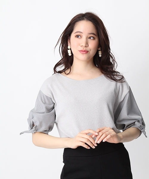 Andemiu（アンデミュウ）の「ソデストライプリボンプルオーバー750012（ニット/セーター・レディース・ネイビー/グレー/ホワイト・FREE）」の7枚目の写真