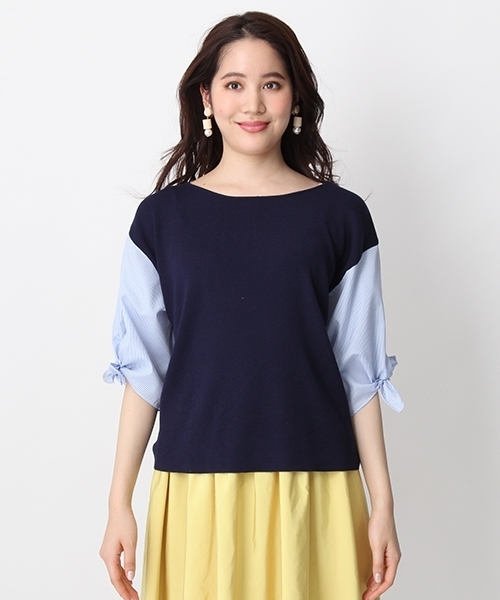 Andemiu（アンデミュウ）の「ソデストライプリボンプルオーバー750012（ニット/セーター・レディース・ネイビー/グレー/ホワイト・FREE）」の16枚目の写真