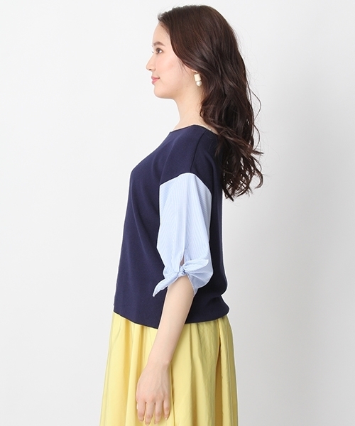 Andemiu（アンデミュウ）の「ソデストライプリボンプルオーバー750012（ニット/セーター・レディース・ネイビー/グレー/ホワイト・FREE）」の17枚目の写真